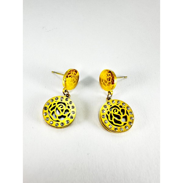 Gold Gül Detaylı Küpe